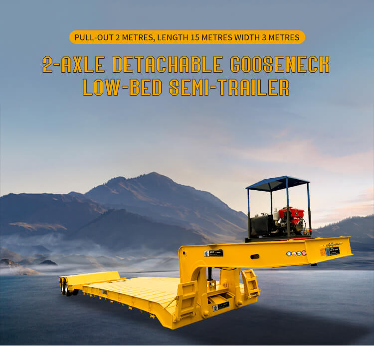 2-एक्सल 120-टन हाइड्रोलिक डिटैचेबल गूज़नेक लोबॉय ट्रेलर