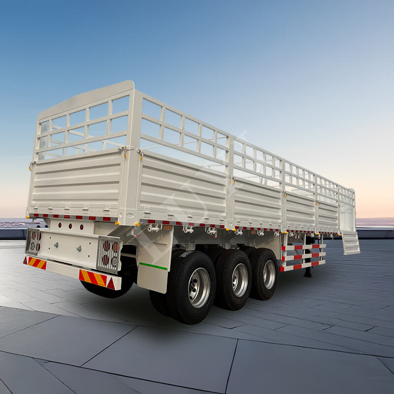 80 टन मल्टी फंक्शनल साइड वॉल साइडबोर्ड फ्रेट सेमी ट्रेलर ट्रक के परिवहन के लिए 3 एक्सल 1.5 मीटर साइडबोर्ड सेमी ट्रेलर