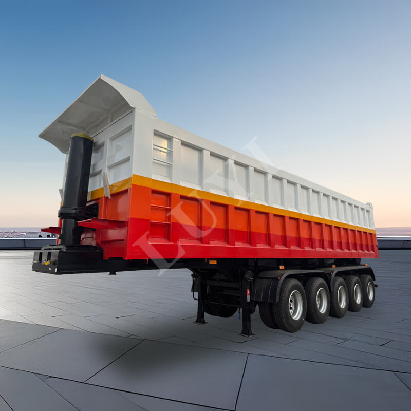 5-एक्सल हेवी-ड्यूटी 120-टन रियर डंप ट्रेलर, कार्बन स्टील सेल्फ-अनलोडिंग ट्रक ट्रेलर