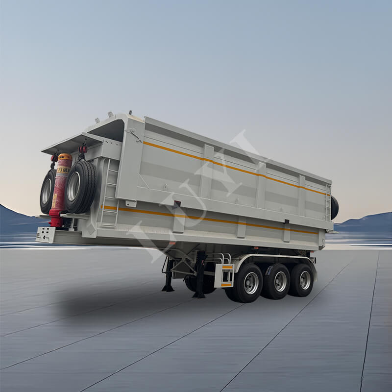 थ्री-एक्सल 60-80 टन रियर-टिपिंग डंप सेमी-ट्रेलर