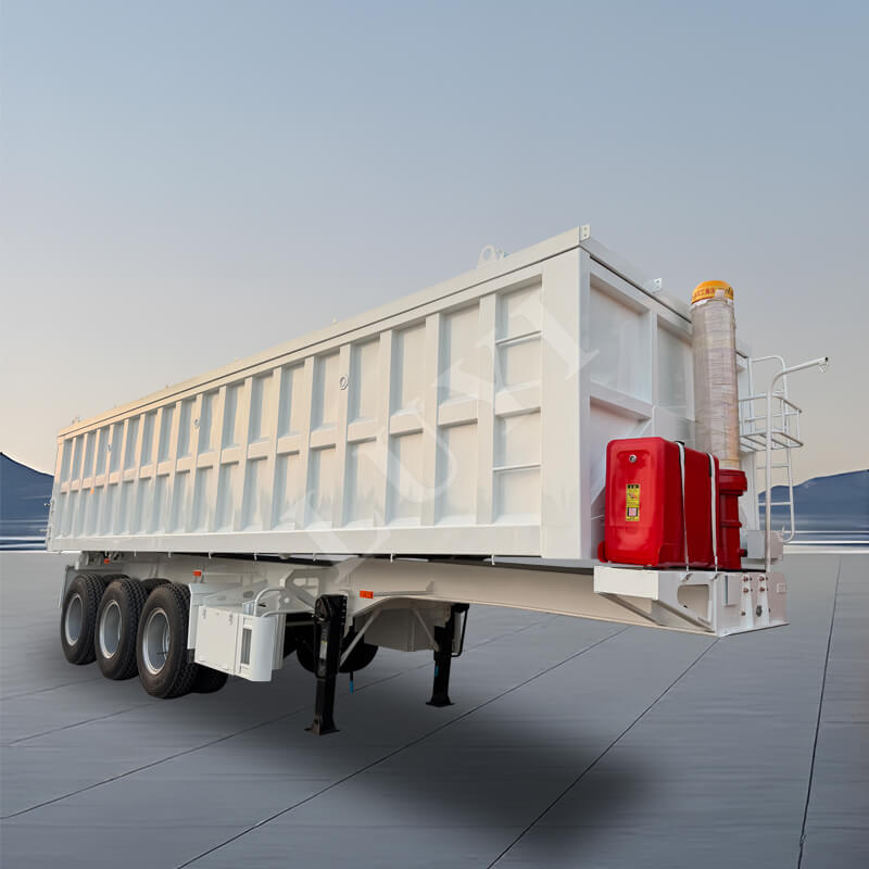 तीन एक्सल आयताकार यू आकार का 60 टन रियर टिपिंग डंप सेमी ट्रेलर