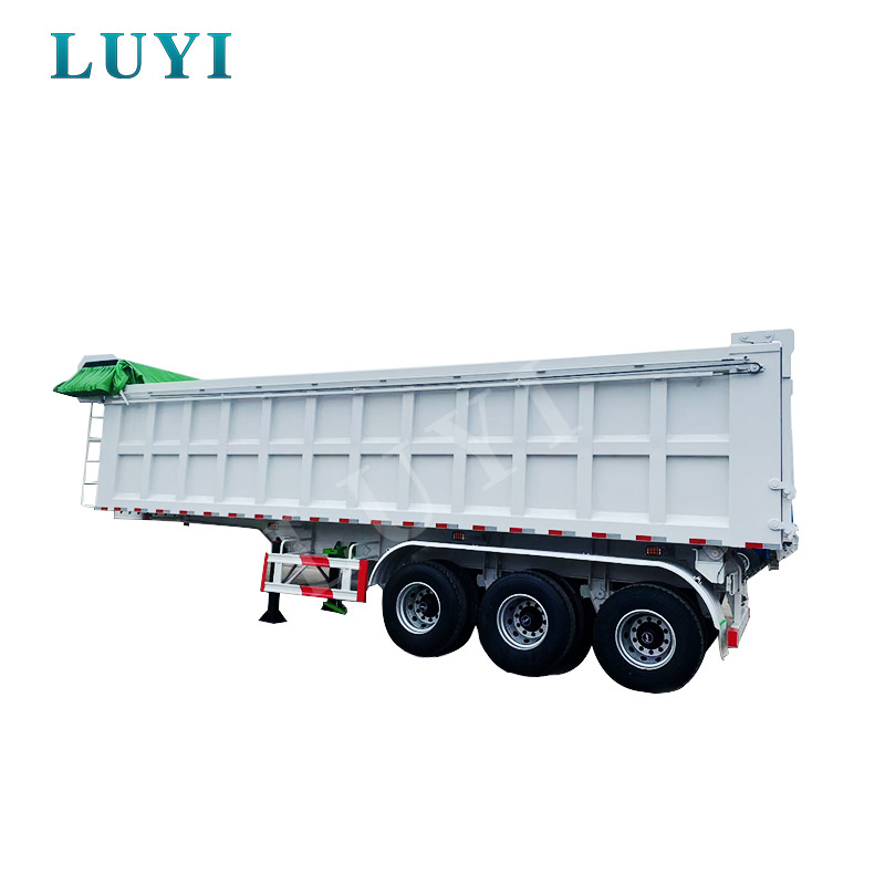 सफ़ेद 3-एक्सल रियर-टिपिंग डंप सेमी-ट्रेलर